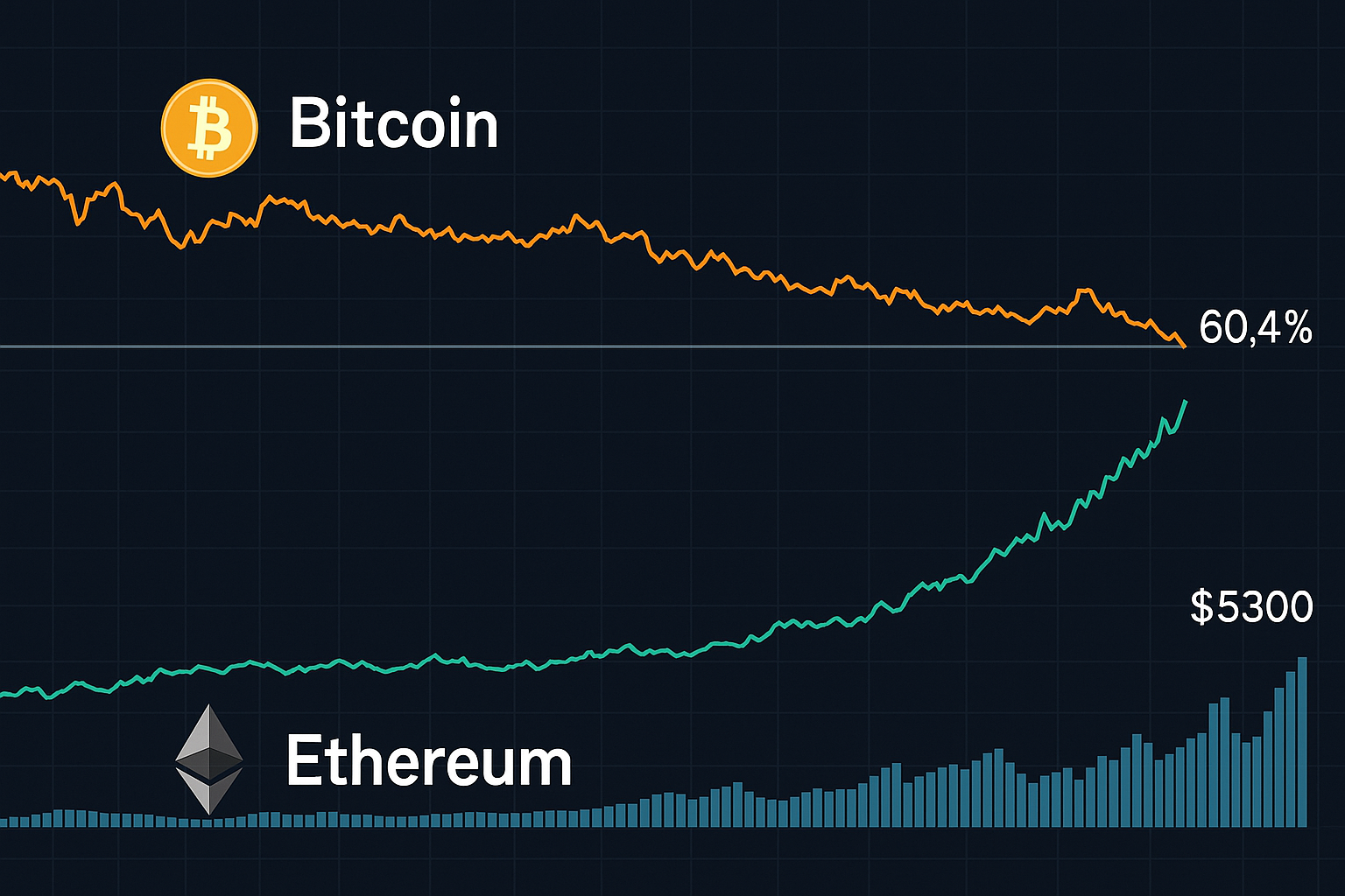 Bitcoin dominacja spada do 60,4%, Ethereum zyskuje kosztem BTC – kapitał kieruje się ku altcoinom
